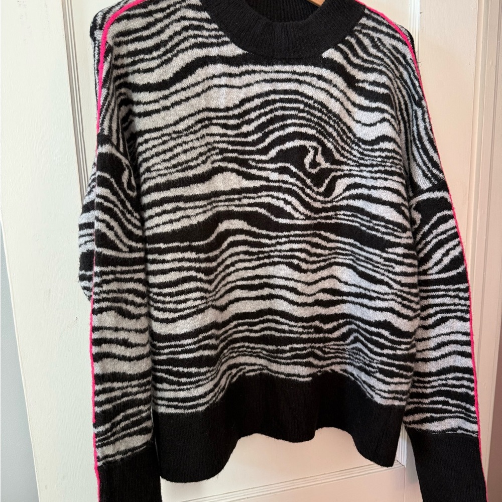 Halogen Zebra Print Sweater with Pink Trim